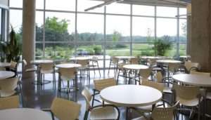 cafeteria with wall of windows